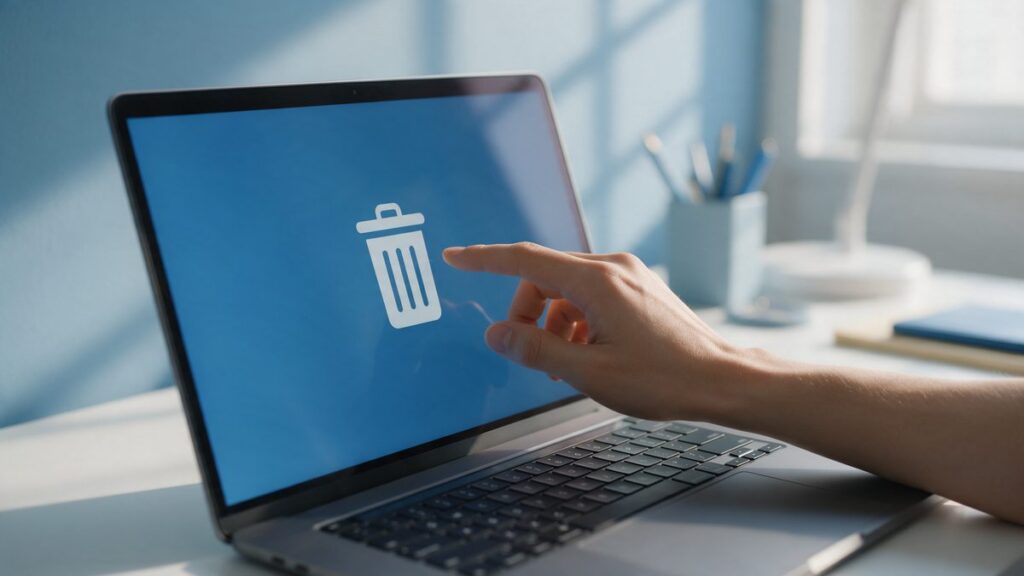 Mano che elimina messaggi di posta elettronica dal computer