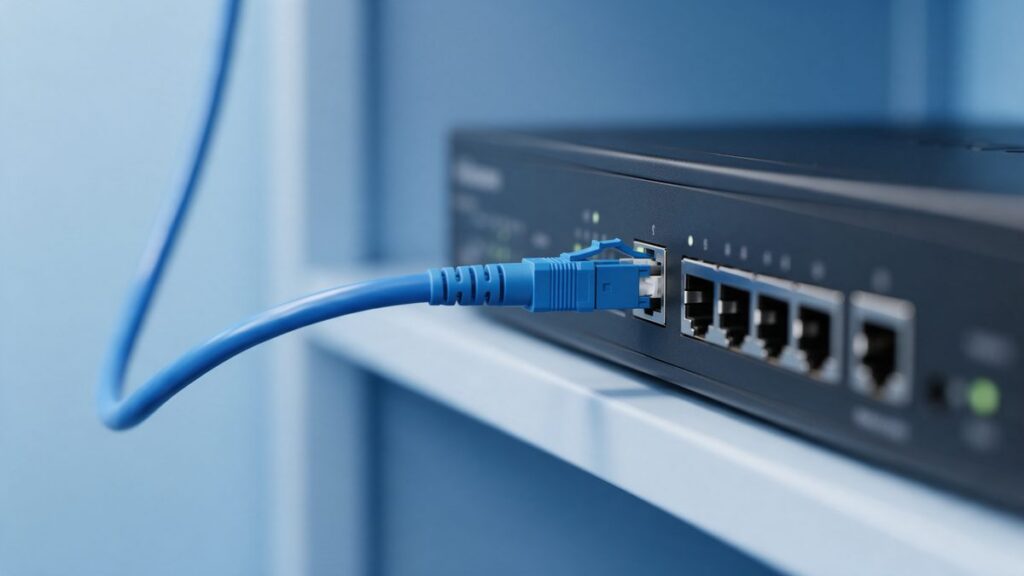 Cavo in fibra ottica collegato all'armadio di rete di un ufficio