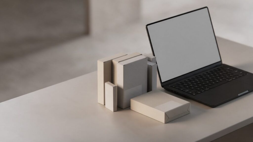 Licenze software aziendali accanto a un computer portatile