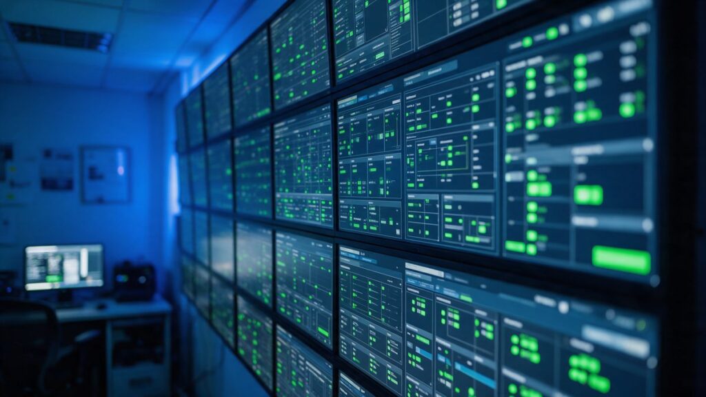 Schermi di monitoraggio con lo stato dei sistemi aziendali