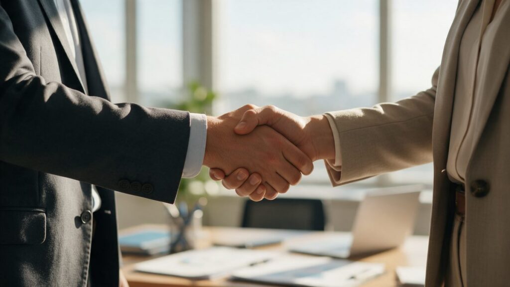 Stretta di mano tra il consulente informatico e il titolare di un'azienda