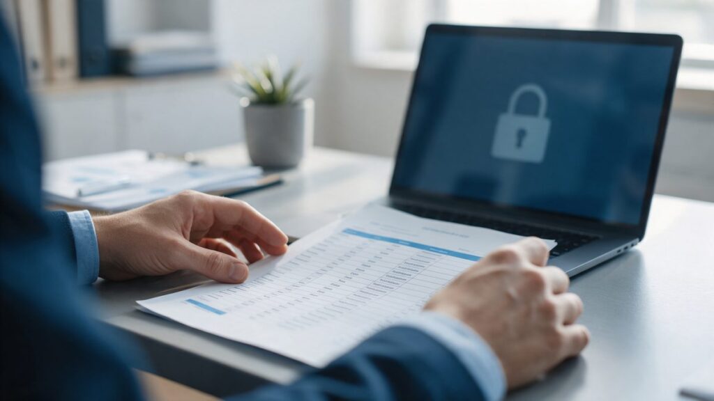Elenco di contatti su una scrivania accanto a un computer: raccogliere indirizzi email nel rispetto del GDPR